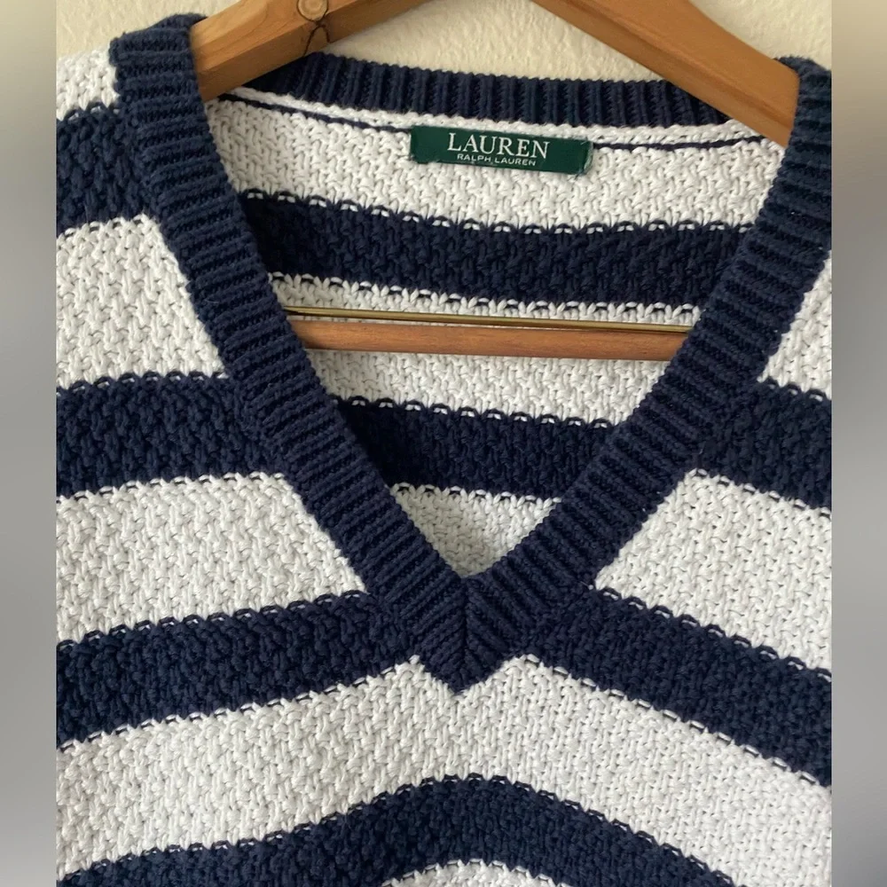 Ralph Lauren Women’s Navy&White Striped VNeck Relaxed LongSleeve Sweater Medium - Picture 2 of 16
